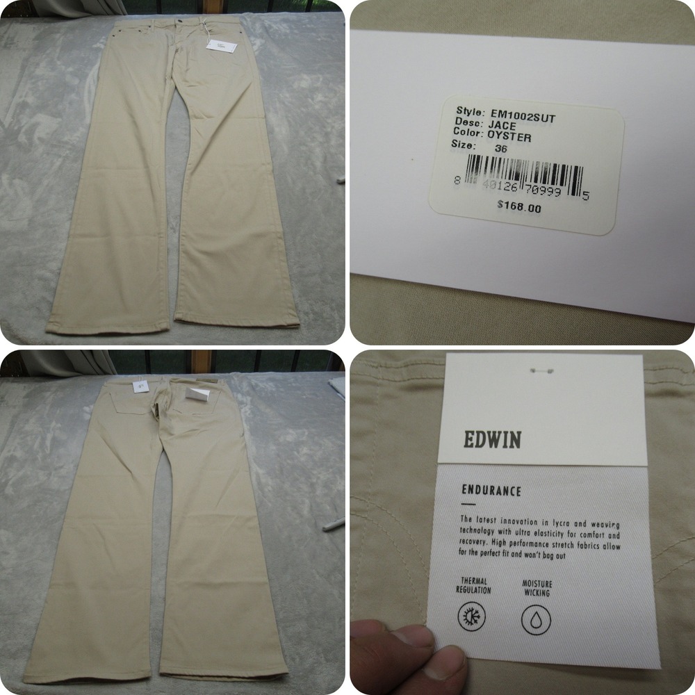 Edwin Pants Mens 36X33 Cream Oyster Endurance Thermal Wicking Jace Chino USA NEW